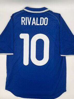 Brazil 2002/2003 Away Rivaldo #10 Authentic Nike Soccer Jersey S Men Blue
